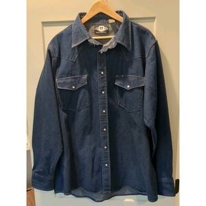 VTG BB‎ Brand Men's 100% Cotton Made In USA Denim Pearl Snap Shirt 19L/XXL